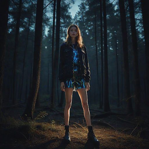 Moonlit High Fashion in Forest Clearing