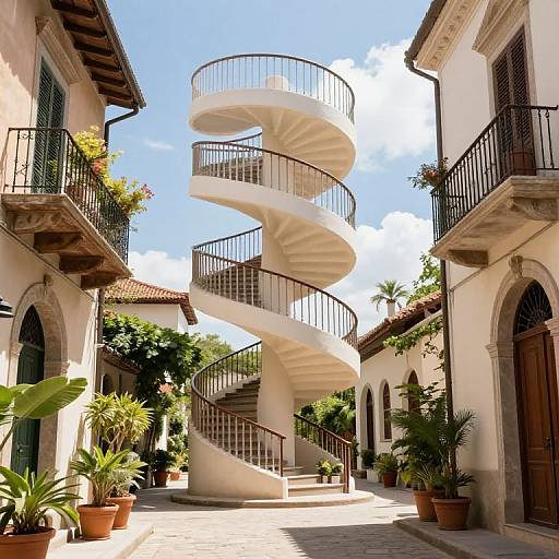 Surreal Spiraling Staircase to Sky