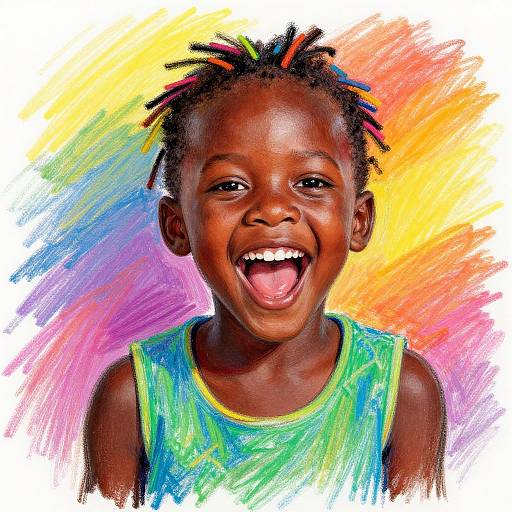 Joyful Portrait of Black Child in Pastels