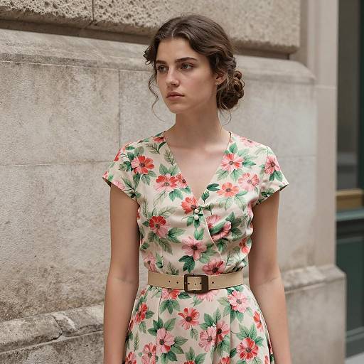 Young Woman in Vintage Floral Dress