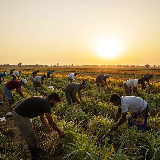 Immigrant Workers Harvesting at Sunset