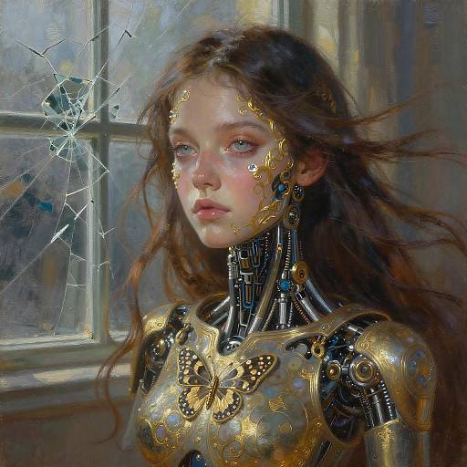 Elegant Young Cyborg in Futuristic Art