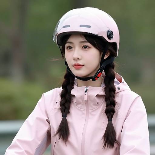 Woman in Pink Jacket with Helmet