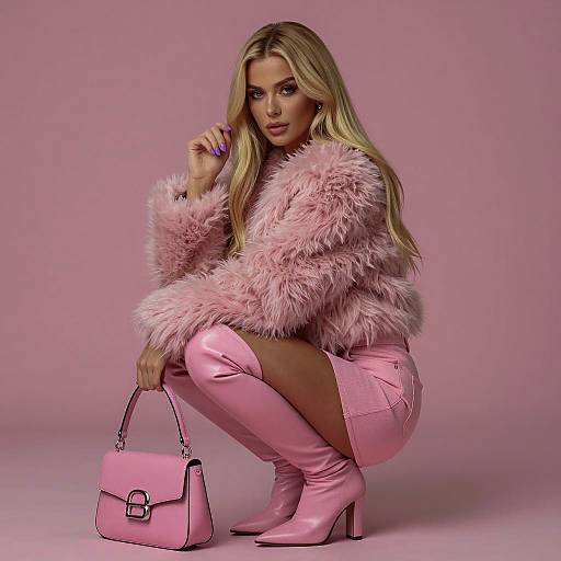 Chic Blond Woman in Pink Attire