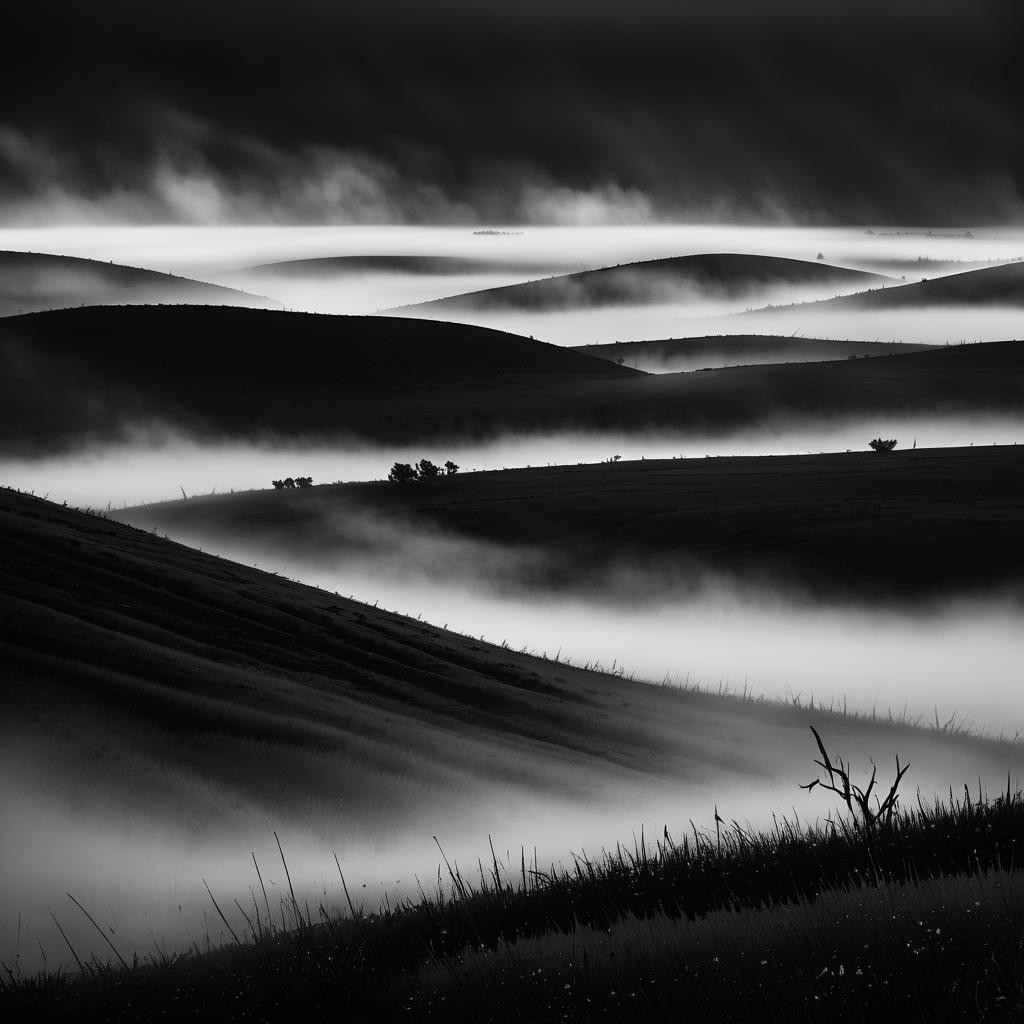 Eerie Midnight Prairie in Black and White