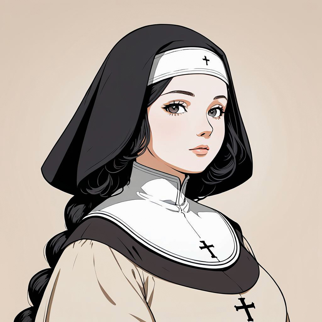 Serene Nun in Cel-Shaded Anime Style