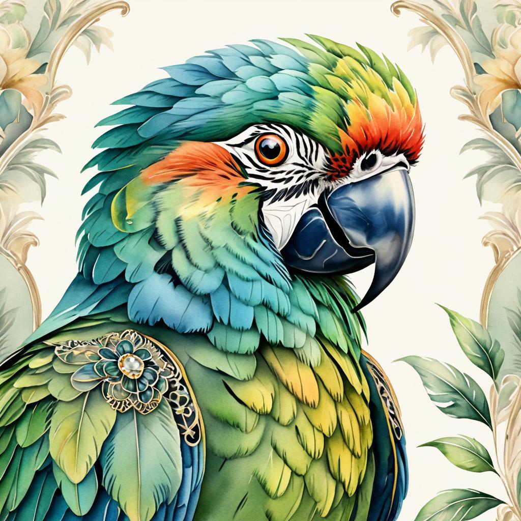 Victorian Watercolor Portrait of a Parrot