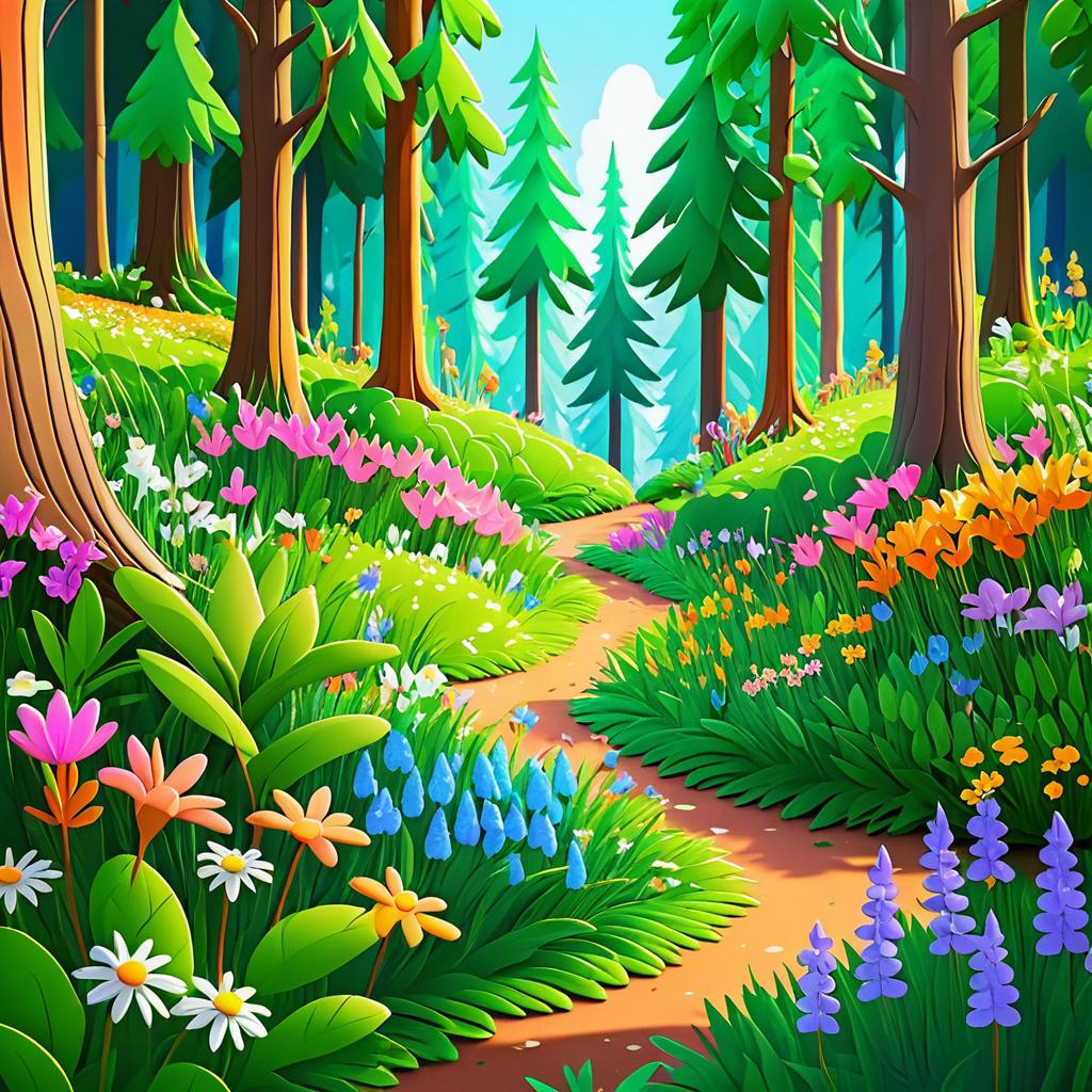 Vibrant Cartoon Forest with Friendly Rabbits