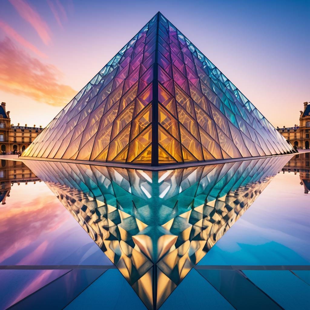 Gaudí-Inspired Louvre Pyramid at Sunset