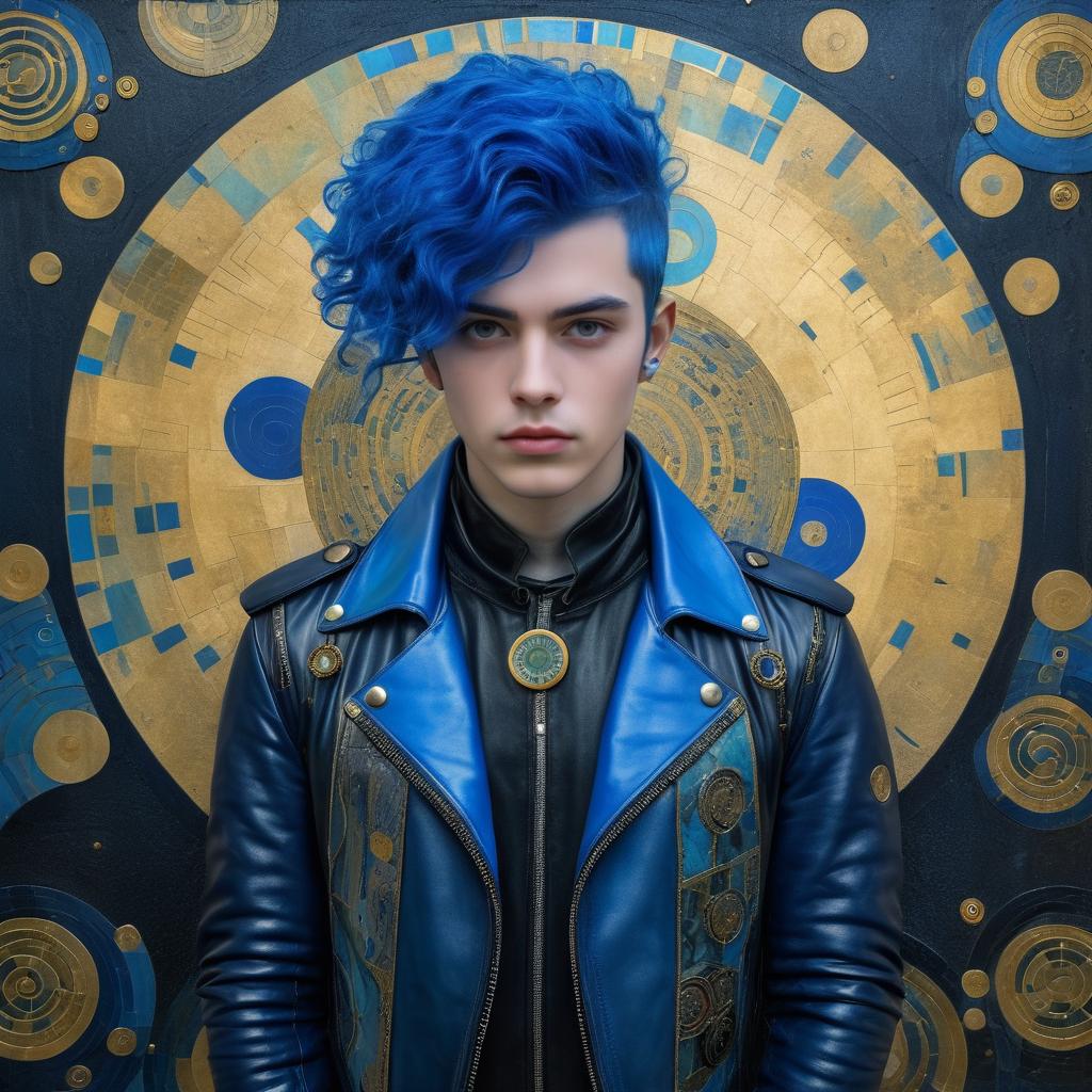 Surreal Blue-Haired Young Man Portrait