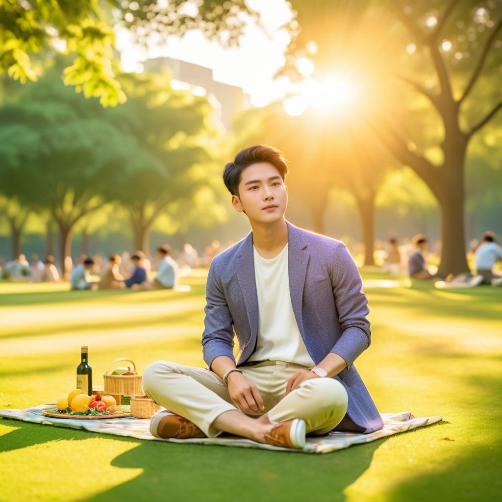 Golden Hour Portrait in Vibrant City Park