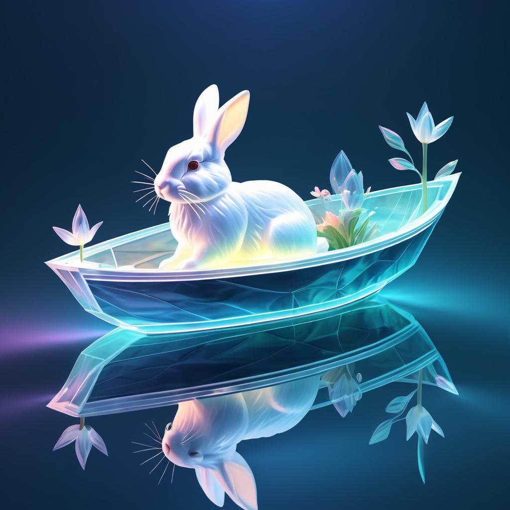 Hyperrealistic Rabbit in Translucent Boat