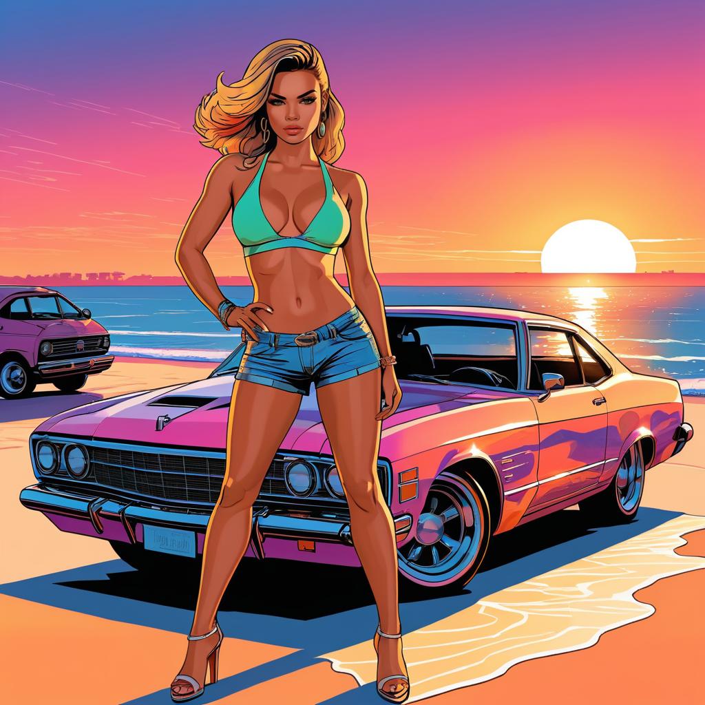 GTA Style Sunset Beach Artwork