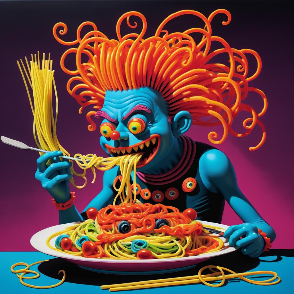 Whimsical Cyclops Enjoying Spaghetti