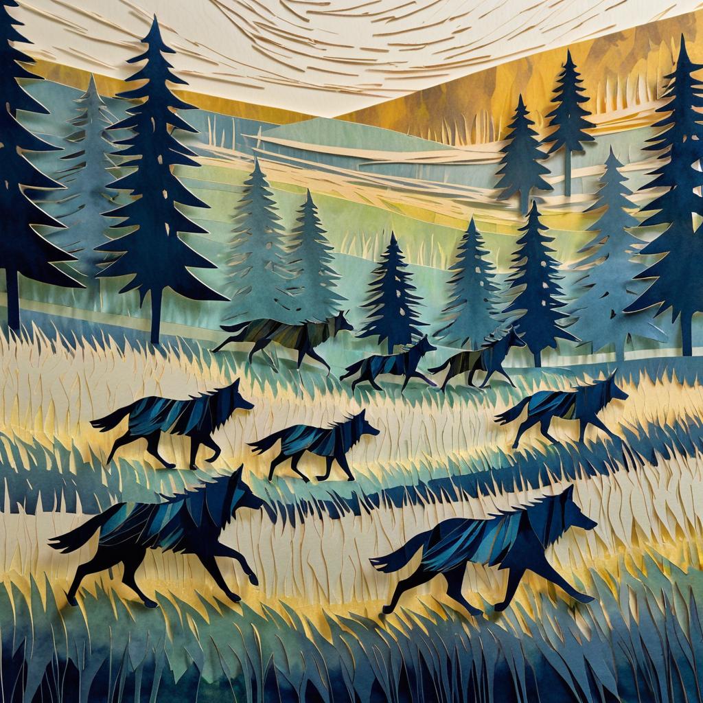 Wolves Running in an Artistic Meadow