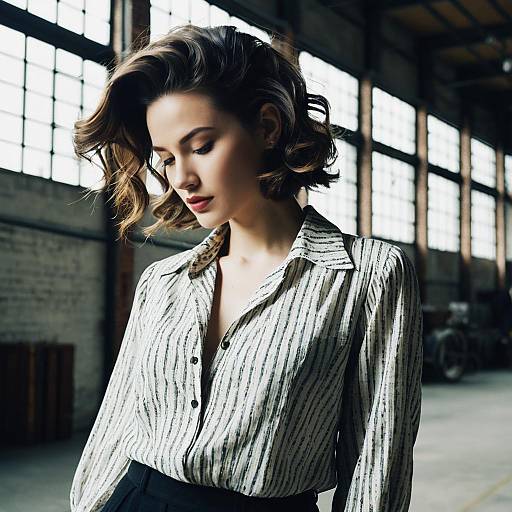 Fashion Model with Finger Roll Hairstyle in Industrial Loft