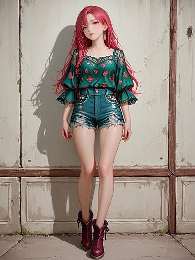 Young Woman in Boho Chic Outfit