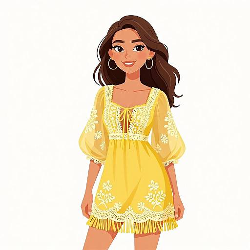 Boho Chic Woman in Yellow Dress