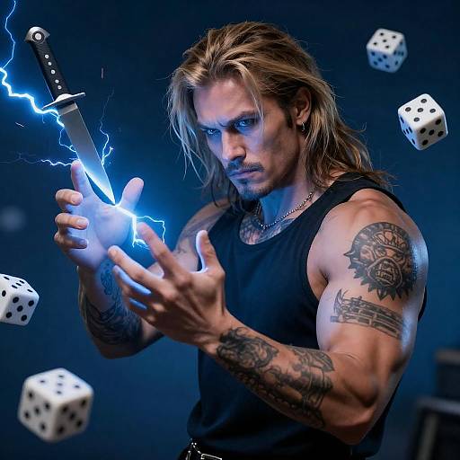 Muscular Sorcerer Casting Electric Spell