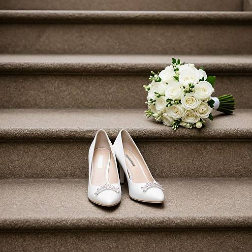 Wedding Shoes and Bouquet on Stairs