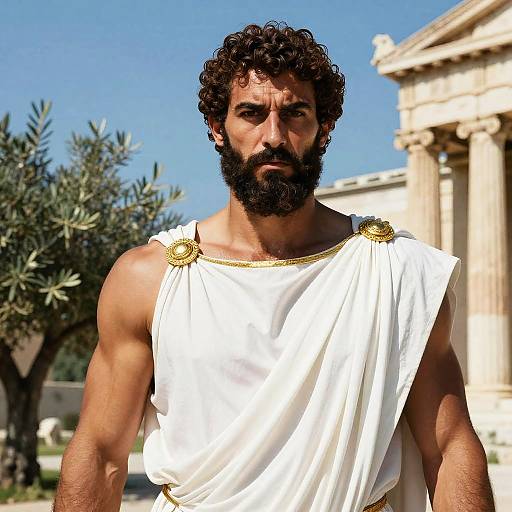 Muscular Man in Greek-Style Toga Outdoors
