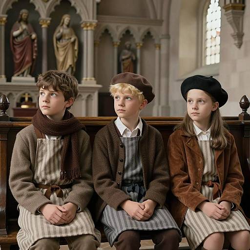 Three Children in a Medieval Church