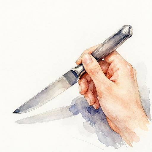 Watercolor Hand Holding Knife Drawing