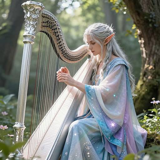 Eladrin Bard with Silver Harp