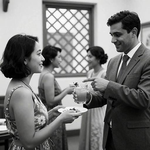 Elegant Black and White Drink Offering Scene