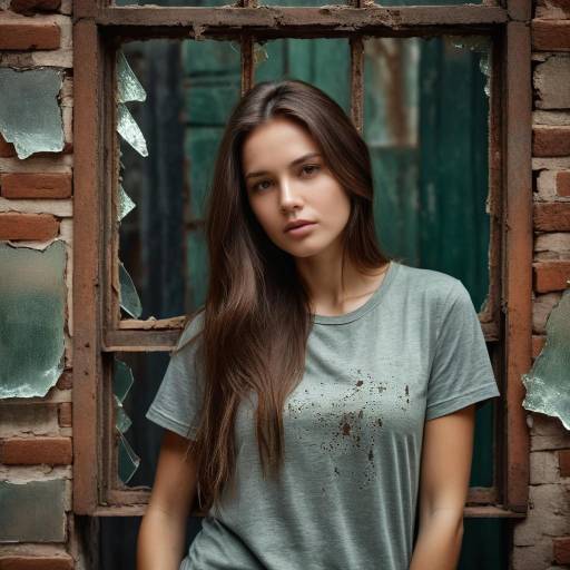 Young Woman by Broken Window in Urban Setting