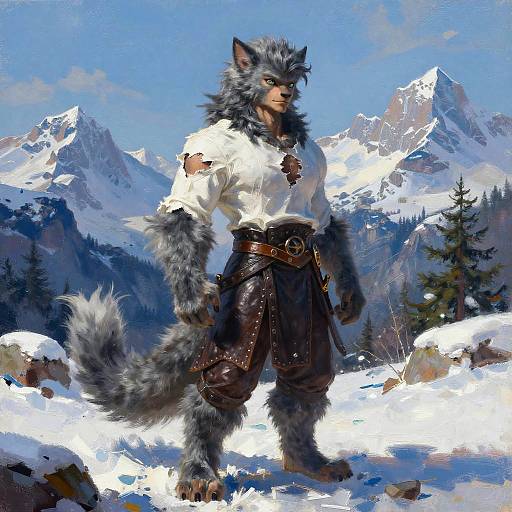 Anthro Sergal Mage in Snowy Mountains