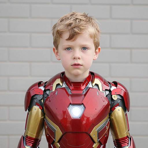 Young Boy in Realistic Iron Man Costume