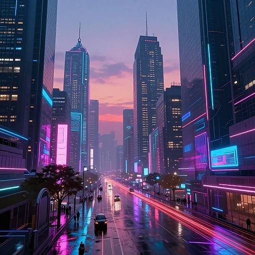 Abstract Cyberpunk Cityscape at Dusk