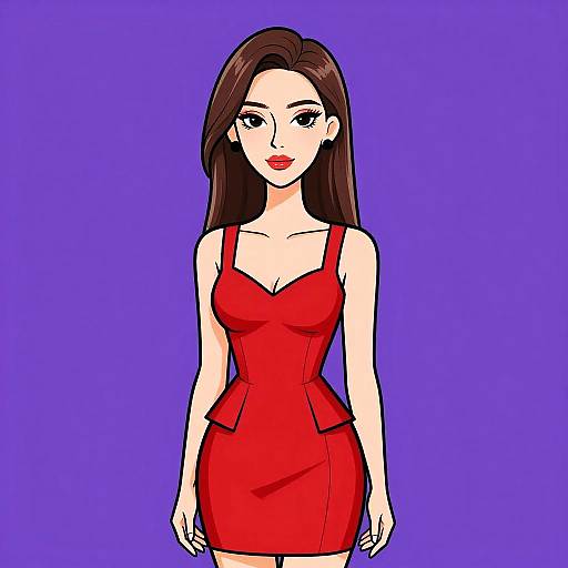 Woman in Chic Red Dress Illustration