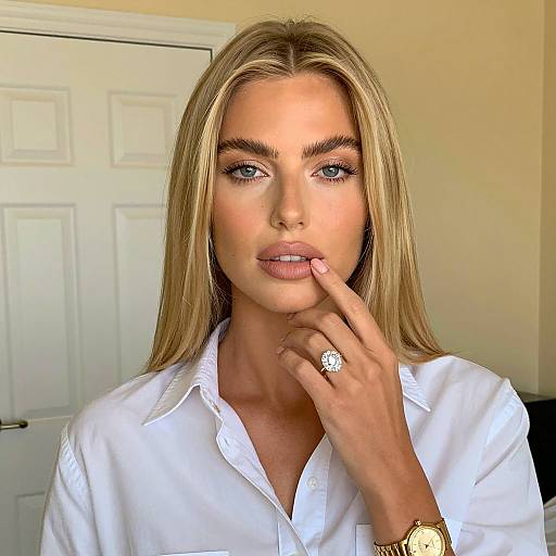 Blonde Woman with Diamond Ring and Gold Watch