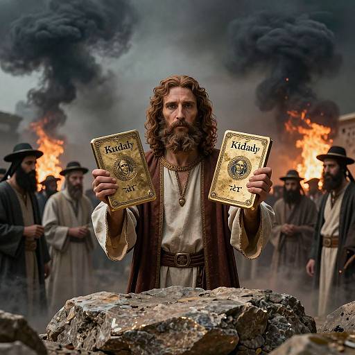 Cyberpunk Moses with Neon Tablets