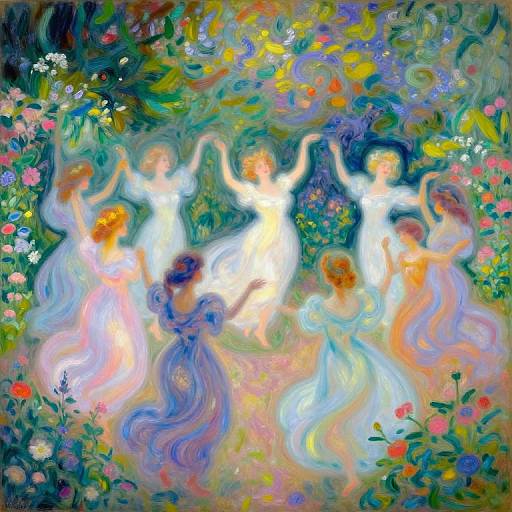 Ethereal Garden Dance in Post-Impressionism