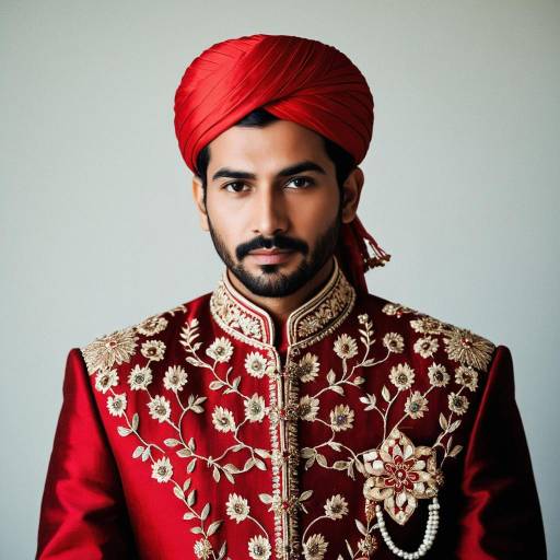 Indian Groom in Red Sherwani with Turban