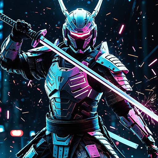 Cyborg Samurai with Neon Katana