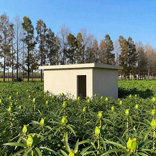 Surreal Beige Building in Green Field