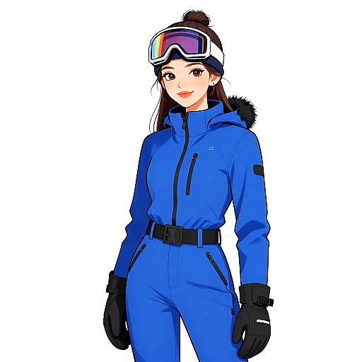 Sporty Chic Woman in Blue Ski Suit
