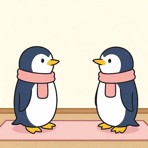 Gouache Penguins Wearing Scarves Doing Yoga