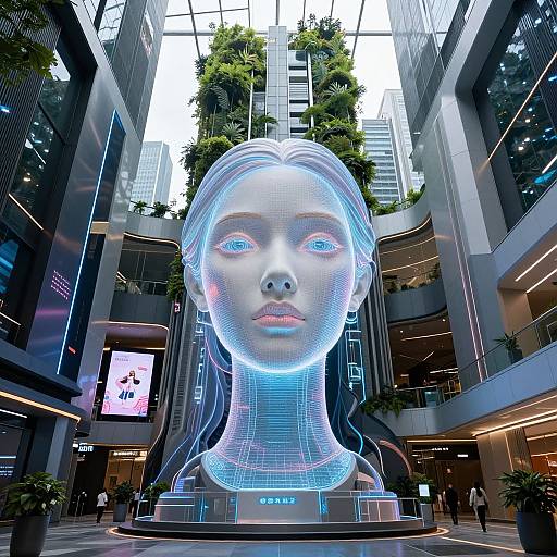 Cyberpunk Museum with Holographic AI