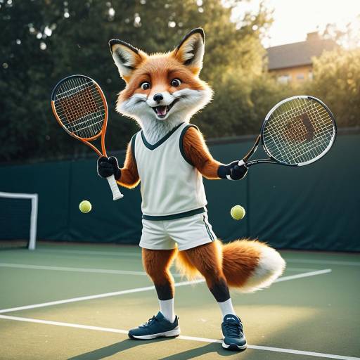 Anthropomorphic Fox Playing Tennis