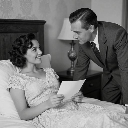 Intimate Black-and-White Bedroom Moment