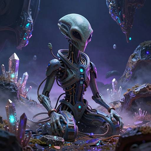 Surreal Alien AI in Crystal Landscape