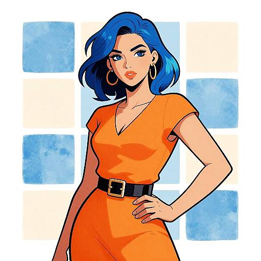 Confident Blue-Haired Woman Illustration