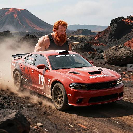 Ginger-Bearded Racer in Volcanic Rally