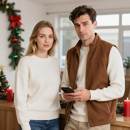 Cozy Indoor Couple with Christmas Decor