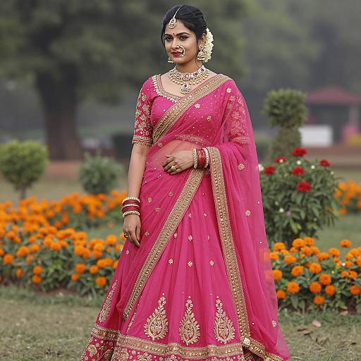 Elegant Indian Woman in Colorful Garden